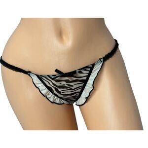 Vintage Smart & Sexy Zebra Mesh Ruffle String Bikini Sissy Panties  6